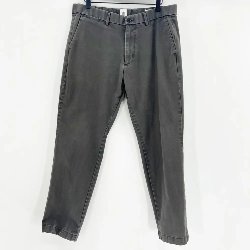 Gap Slim Chino Pants Mens Size 33x30 Dark Grey Stretch Career Ankle Straight